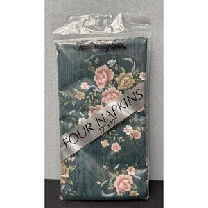 Town & Country Teal Floral Napkin set 4 Pack NEW